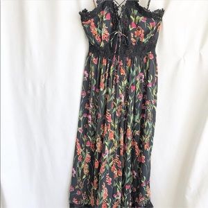 Gilbert floral pant romper with crochet detailing